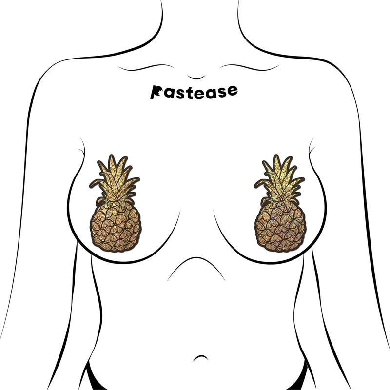 PASTEASE Store Summer Pasties - Pineapple Nipple Covers for Festivals, Raves, & Lingerie - Celebrate With This Party Outfit Accessory | Medical Grade, Waterproof, Latex Free & Made in USA Gold - Image 2